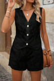 Casual Solid Color Hollow Out Buttons V Neck Sleeveless Two Pieces