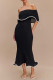 Sexy Solid Color Patchwork Flounce Contrast Off Shoulder One Step Skirt Dresses