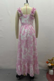 Elegant Floral Print Flounce V Neck Sling Dresses(No belt)
