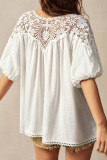 Casual Solid Color Lace O Neck Tops