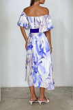 Elegant Floral Print Lace Up Off Shoulder A Line Dresses