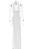 Sexy Flowers Backless Slit Ruched Halter Wrapped Skirt Dresses