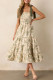 Elegant Floral Print Lace Up Flounce Sling Dresses