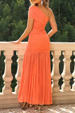 Sexy Solid Color Ruched Sloping Shoulder Fishtail Dresses