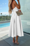 Elegant Solid Color Patchwork Strapless Evening Dresses