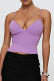 Sexy Solid Color Slit Adjustable V Neck Tops