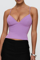 Sexy Solid Color Slit Adjustable V Neck Tops