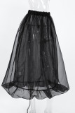 Sexy Solid Color Mesh Loose High Waist Type A Solid Color Bottoms