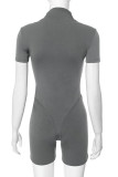 Sportswear Solid Color Zipper Mandarin Collar Skinny Rompers