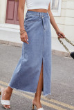Casual Solid Color Buttons Slit Irregular Straight High Waist Patchwork Bottoms
