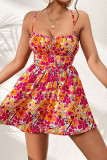Sexy Floral Print Cross Straps Contrast U Neck Printed Dresses
