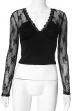 Sexy Solid Color Lace V Neck Tops(No accessories)