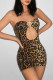 Sexy Leopard Hollow Out Sequins Patchwork Strapless Wrapped Skirt Dresses