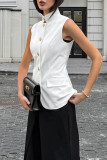 Elegant Solid Color Buttons Mandarin Collar Tops