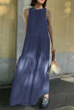 Casual Solid Color Pocket Patchwork O Neck Sleeveless Dresses