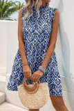Casual Geometric Print Stringy Selvedge Contrast Stringy Selvedge Collar Sleeveless Dresses