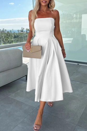 Elegant Solid Color Patchwork Strapless Evening Dresses
