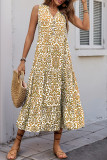 Casual Geometric Print Buttons V Neck Sleeveless Dresses