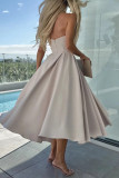 Elegant Solid Color Patchwork Strapless Evening Dresses
