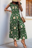 Casual Floral Print Contrast O Neck Loose Jumpsuits