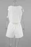 Daily Solid Color Lace Up Buttons O Neck Sleeveless Two Pieces