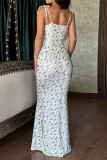 Elegant Floral Print Lace Up Square Neck Long Dresses