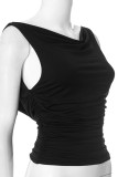 Sexy Solid Color Backless U Neck Tops