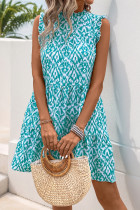 Casual Geometric Print Stringy Selvedge Contrast Stringy Selvedge Collar Sleeveless Dresses