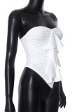 Sexy Solid Color Irregular Flounce Strapless Tops