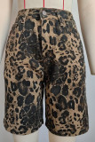Casual Leopard Buttons Patchwork Loose High Waist Straight Full Print Bottoms