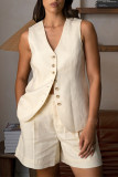 Casual Solid Color Pocket Buttons V Neck Sleeveless Two Pieces