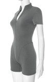 Sportswear Solid Color Zipper Mandarin Collar Skinny Rompers