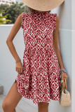 Casual Geometric Print Stringy Selvedge Contrast Stringy Selvedge Collar Sleeveless Dresses