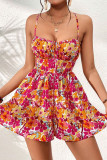 Sexy Floral Print Cross Straps Contrast U Neck Printed Dresses