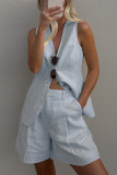 Casual Solid Color Pocket Buttons V Neck Sleeveless Two Pieces