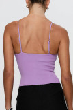 Sexy Solid Color Slit Adjustable V Neck Tops