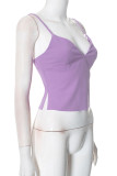 Sexy Solid Color Slit Adjustable V Neck Tops