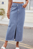 Casual Solid Color Buttons Slit Irregular Straight High Waist Patchwork Bottoms