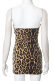 Sexy Leopard Hollow Out Sequins Patchwork Strapless Wrapped Skirt Dresses