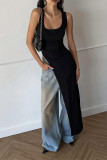 Casual Solid Color Irregular U Neck Tops