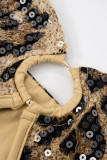 Sexy Leopard Hollow Out Sequins Patchwork Strapless Wrapped Skirt Dresses