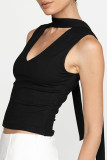 Sexy Solid Color Patchwork V Neck Tops