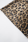 Sexy Leopard Hollow Out Sequins Patchwork Strapless Wrapped Skirt Dresses