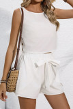 Daily Solid Color Lace Up Buttons O Neck Sleeveless Two Pieces