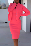 Casual Solid Color Buttons Patchwork Long Sleeve Two Pieces