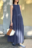 Casual Solid Color Pocket Patchwork O Neck Sleeveless Dresses