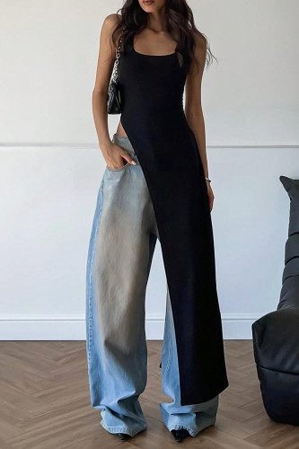 Casual Solid Color Irregular U Neck Tops
