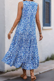 Casual Geometric Print Buttons V Neck Sleeveless Dresses