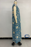 Casual Floral Print Contrast O Neck Loose Jumpsuits