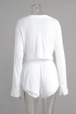Sexy Solid Color Lace Up V Neck Long Sleeve Two Pieces